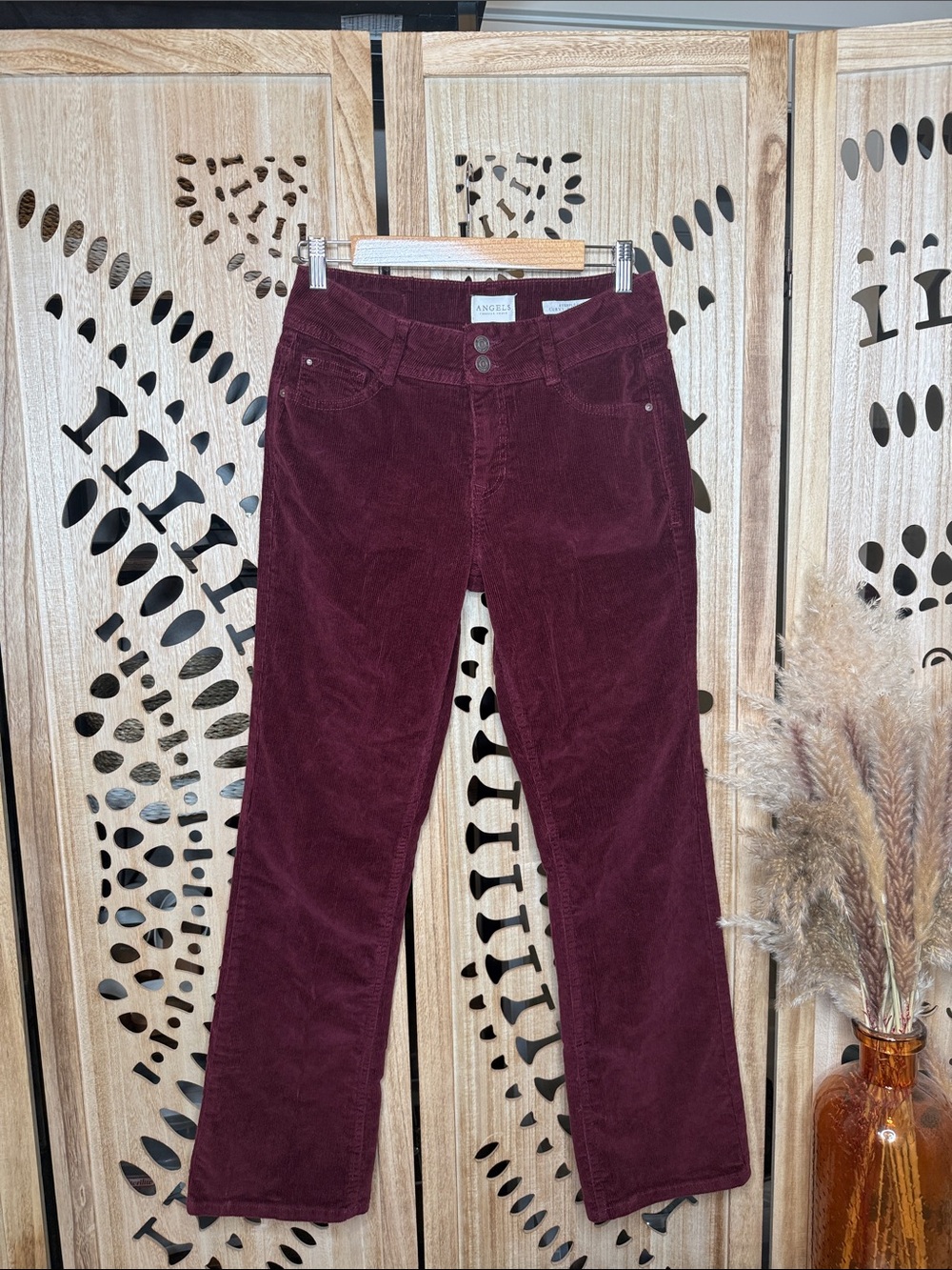 Angels Women's Burgundy Corduroy Boot Cut Jeans